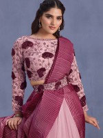 Shaded Berry Crepe Satin Silk Saree With Stitched Blouse